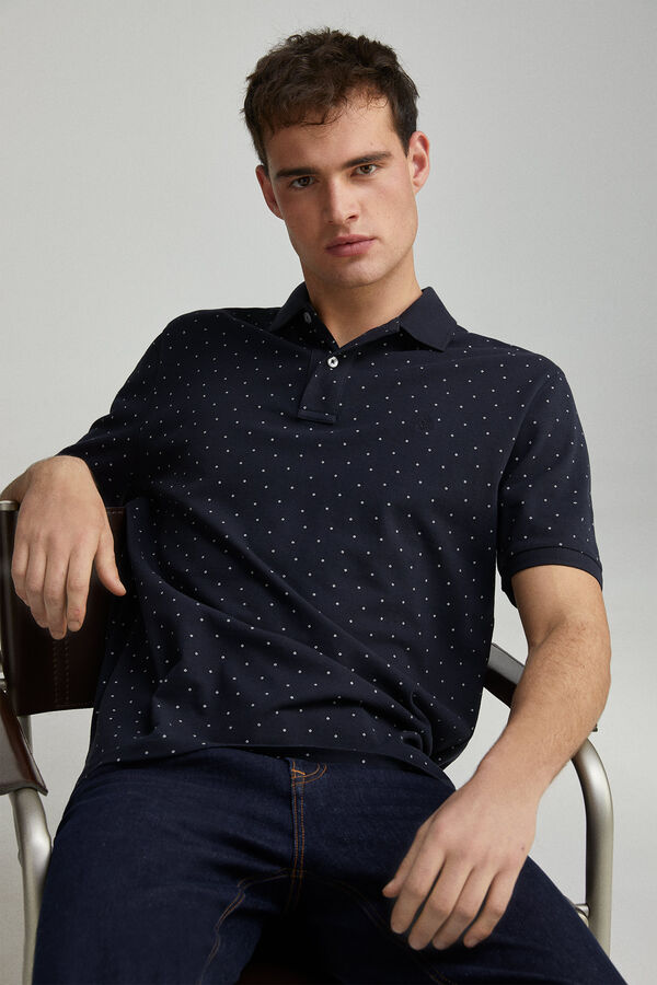 Springfield regular fit all-over print piqué polo blue