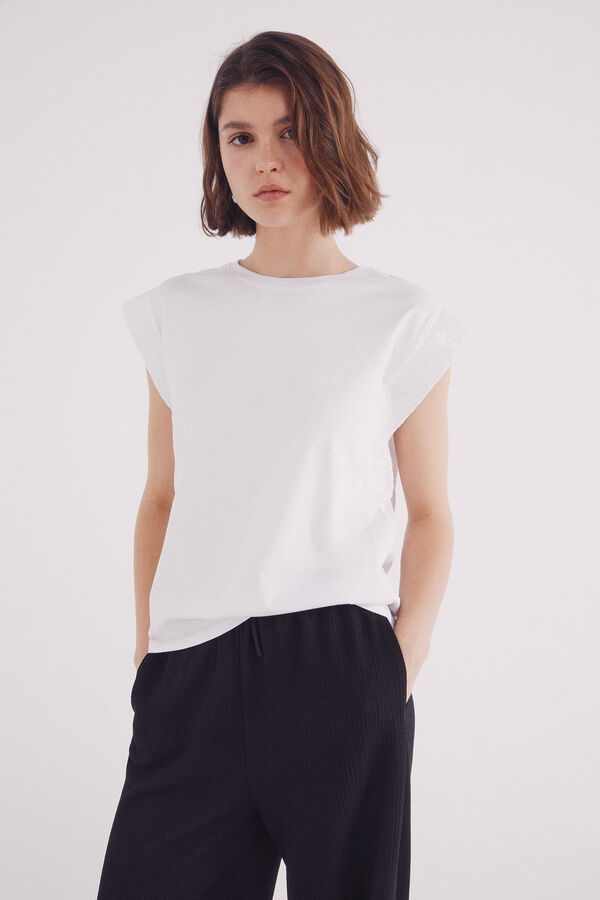 Springfield Camiseta manga ca&iacute;da lentejuelas blanco