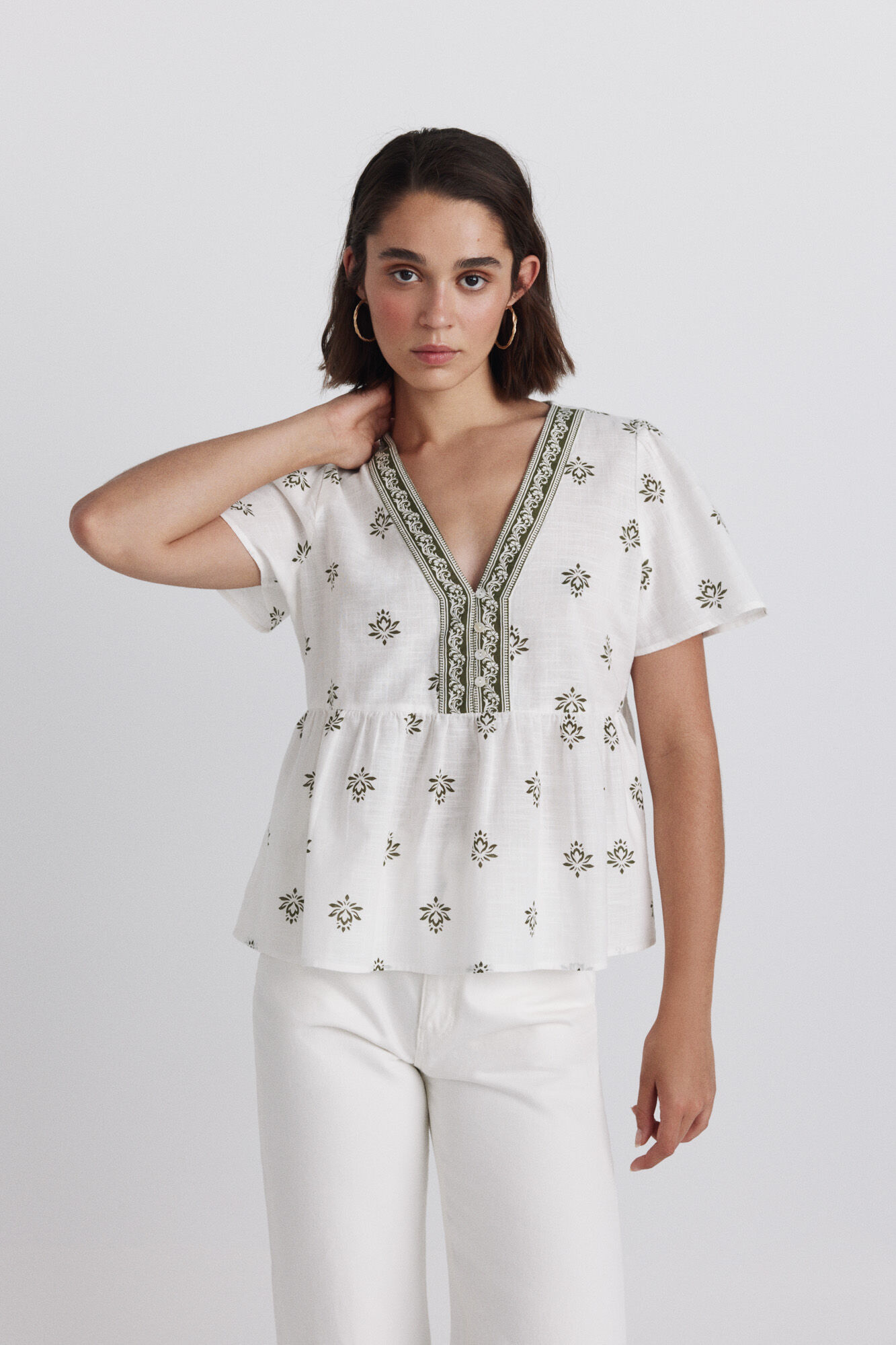 Springfield Camisa peplum com detalhes no decote