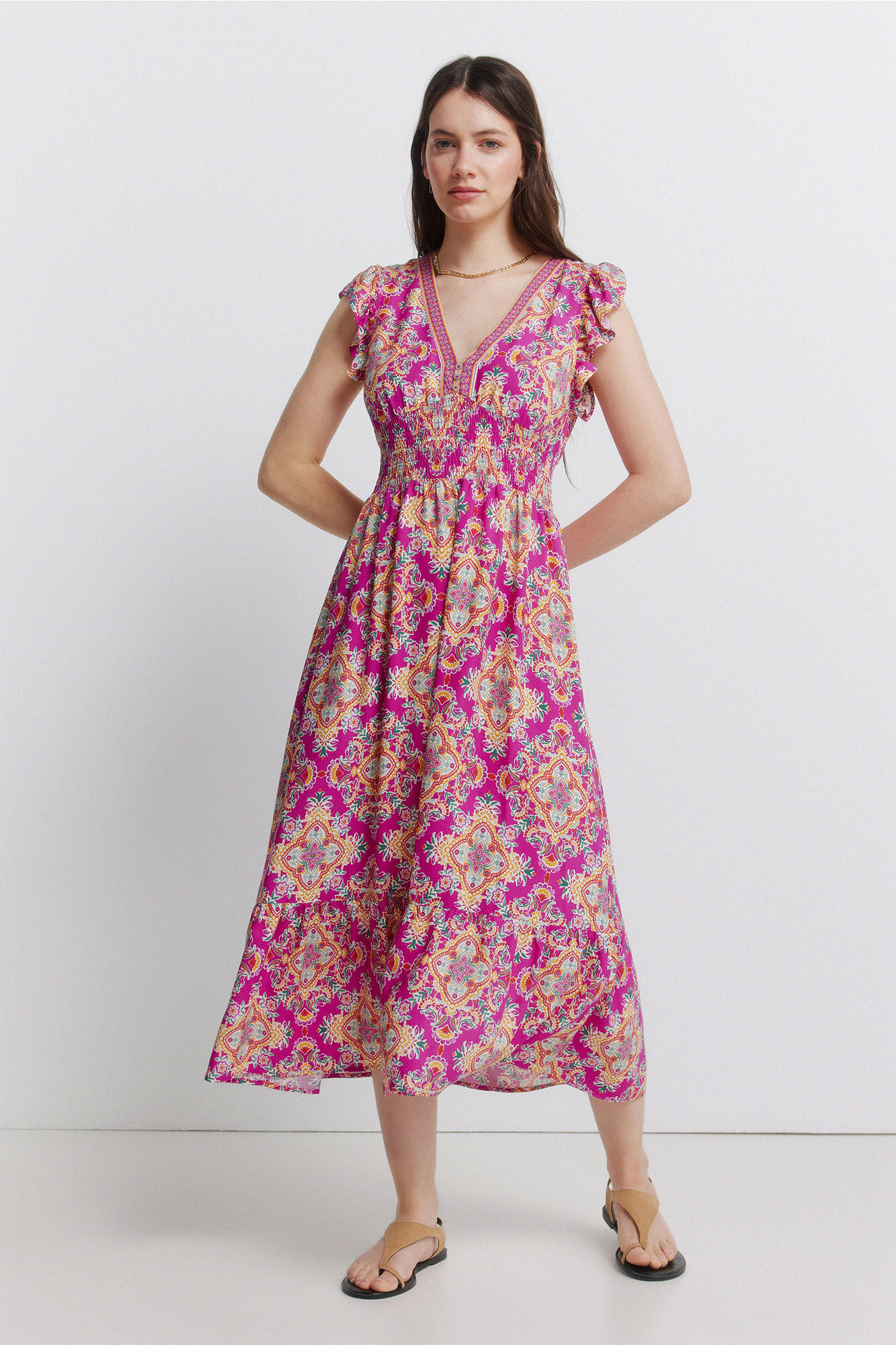 Springfield Vestido midi com folhos no ombro