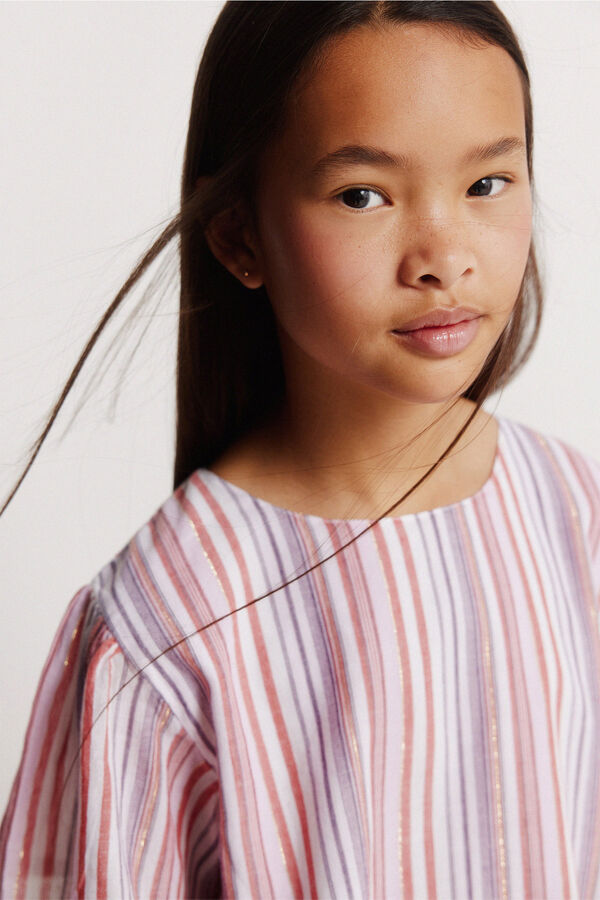 Springfield Kids Blusa manga curta &agrave;s riscas de lurex menina rosa