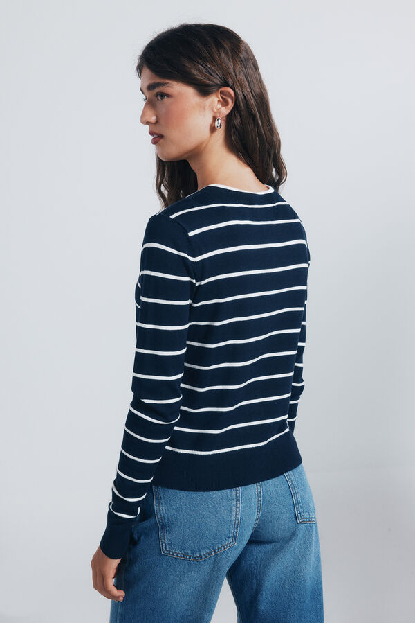 Springfield Cardigan com gola redonda e bot&otilde;es e viscose azul