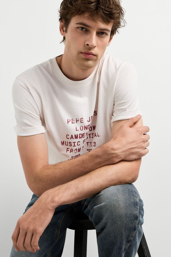 Pepe Jeans T-shirt de manga curta estampada bege