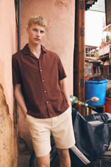 Springfield Linen bowling short sleeve shirt nude