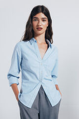 Springfield Camisa Oxford com gola aberta azul