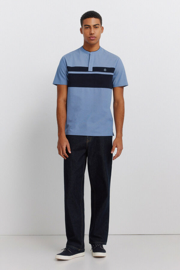 Springfield Polo piqu&eacute; gola mao bloco de cor slim fit azul