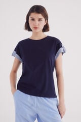 Springfield manga -shirt combinada manga enrolada azul