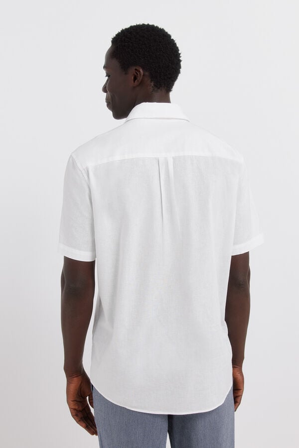 Springfield Camisa de manga curta em linho branco