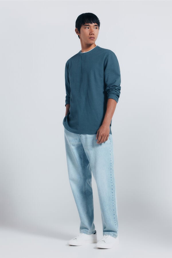 Springfield Camiseta com tecido dupla waffle azul