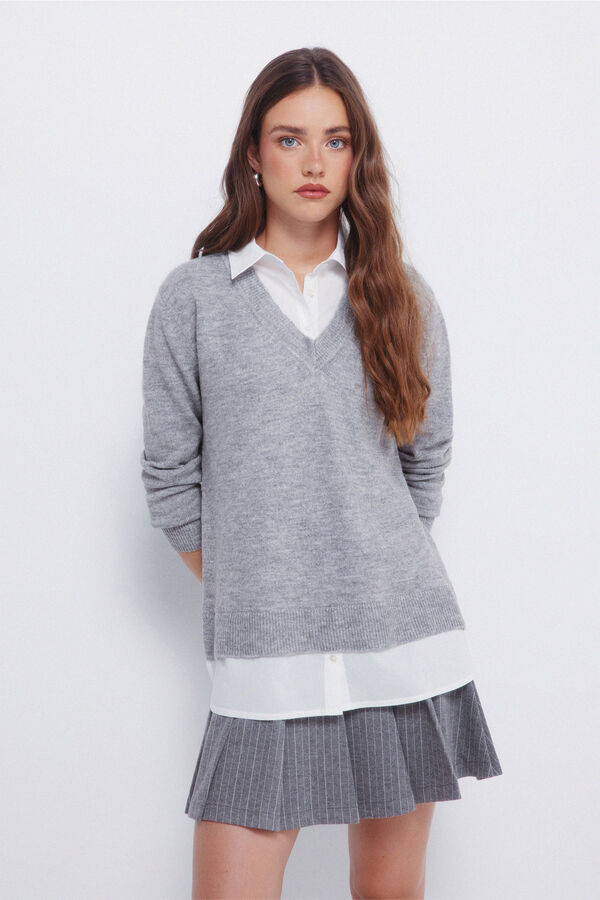 Springfield Camisola de camisa combinada cinzento
