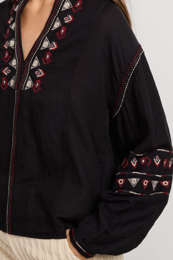 Pepe Jeans Blusa bordada de cuello mao negro