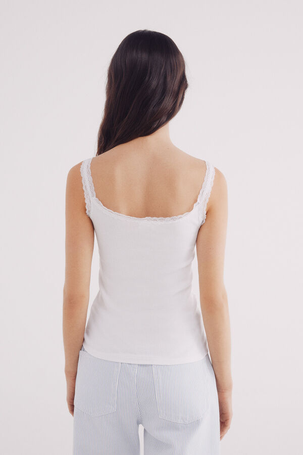 Springfield Top alças com acabamento em renda estampado