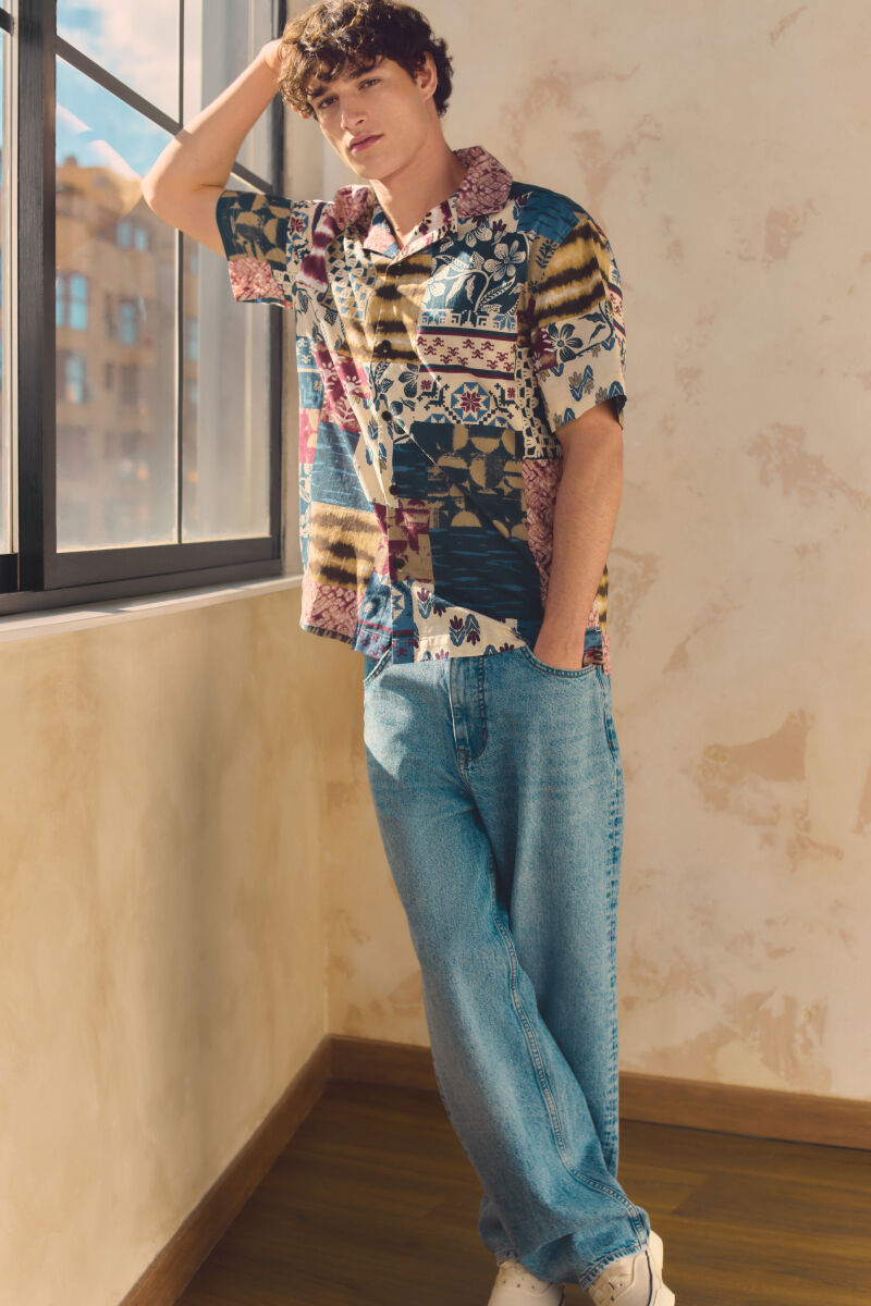 Springfield Camisa de manga curta com estampado patchwork