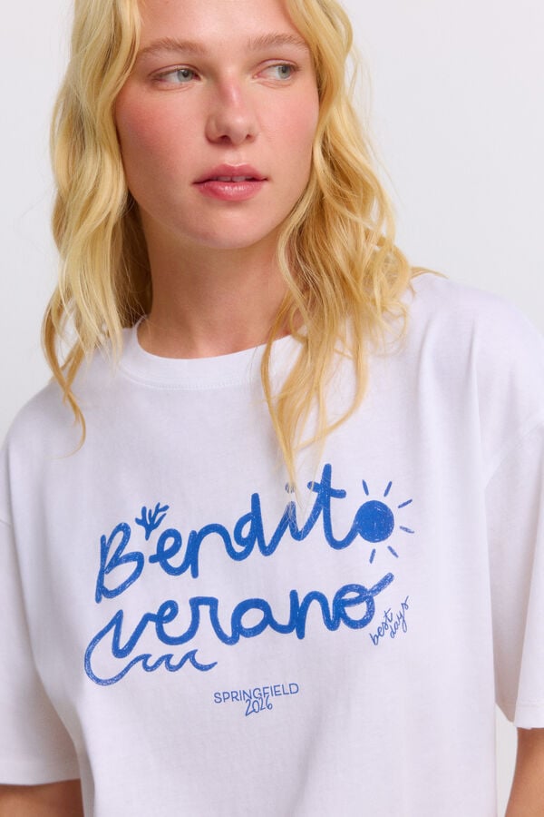 Springfield T-shirt de manga curta "bendito verano" branco
