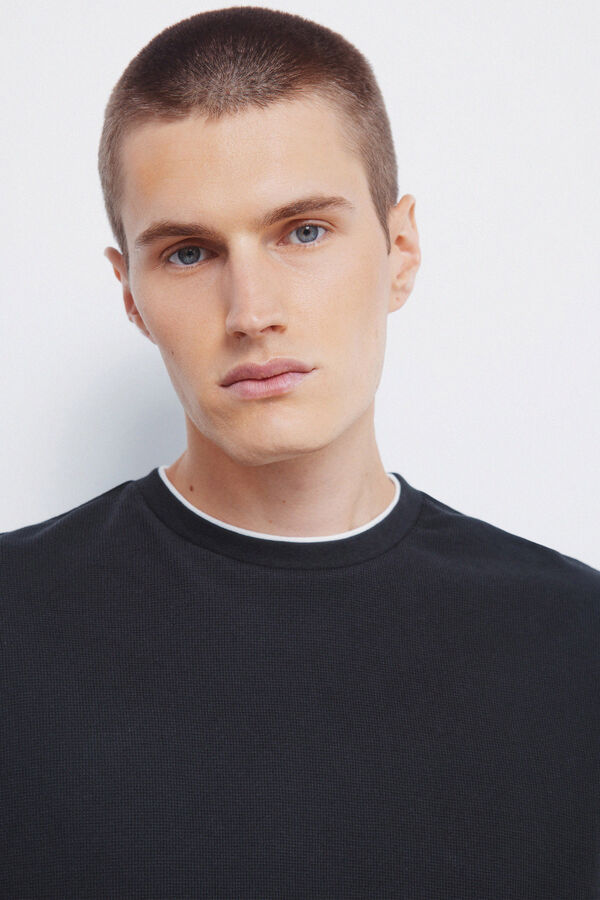 Springfield Camiseta com tecido dupla waffle preto