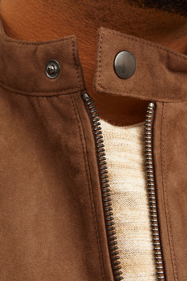 Jack & Jones PLUS Blus&atilde;o biker efeito camur&ccedil;a cru