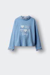 Springfield Kids T-shirt manga comprida "Bonjour" menina azul