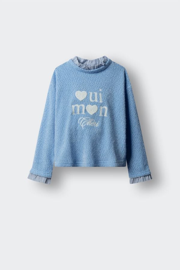Springfield Kids T-shirt manga comprida "Bonjour" menina azul