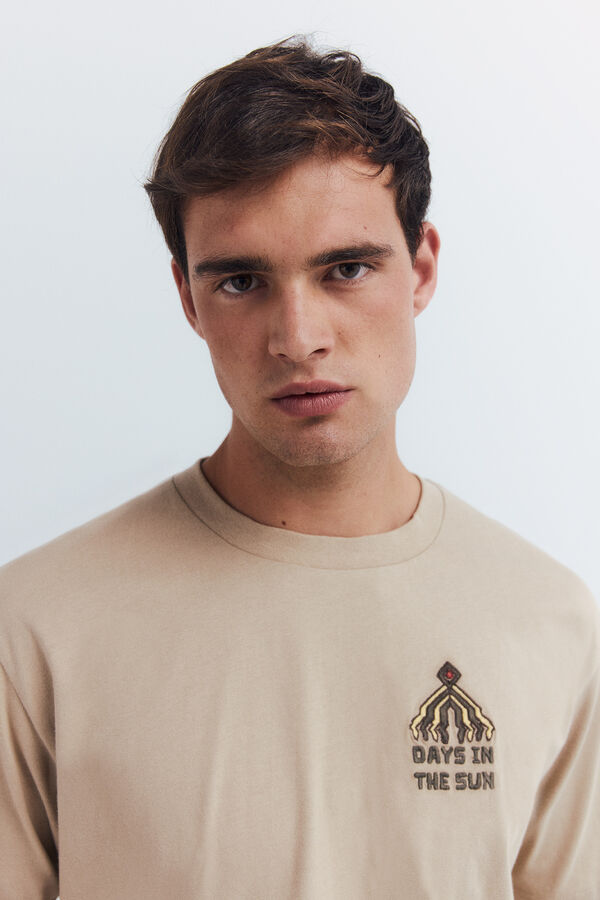 Springfield Camiseta bordado geométrica bege