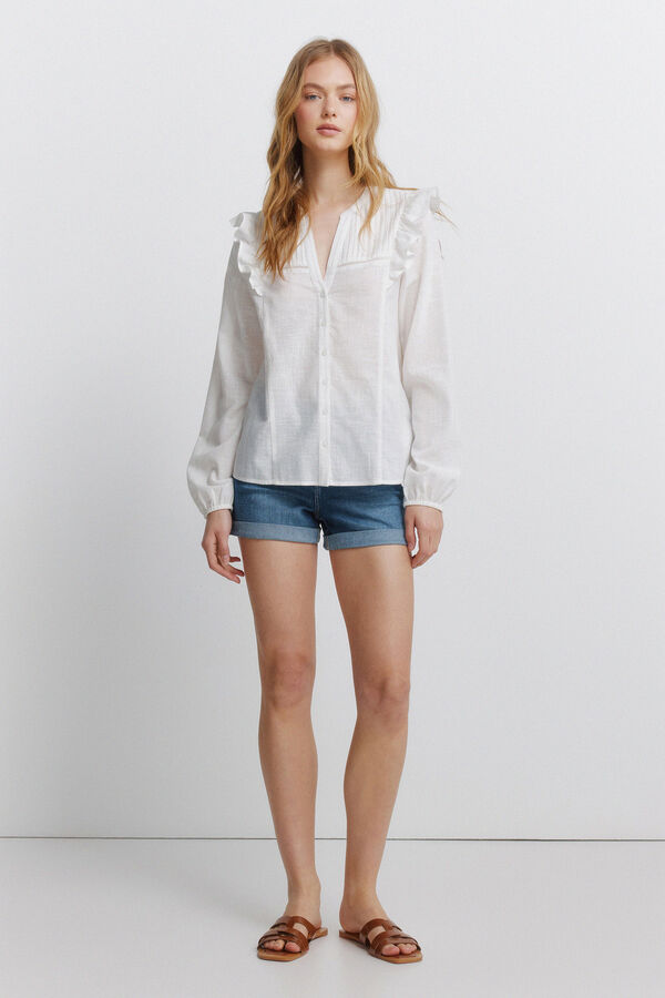 Springfield Blusa com volume e folhos branco