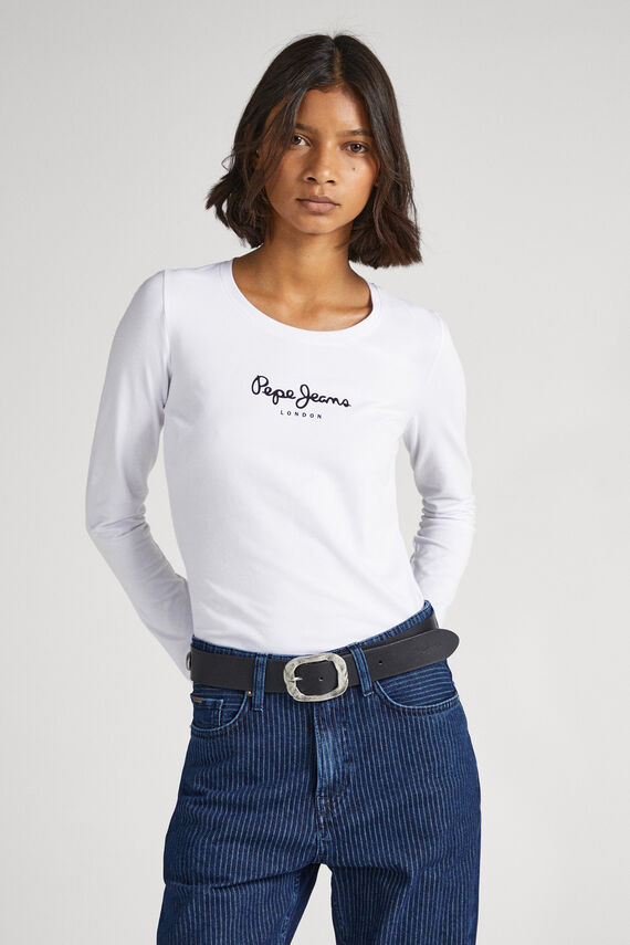 Camiseta básica manga larga logo frontal