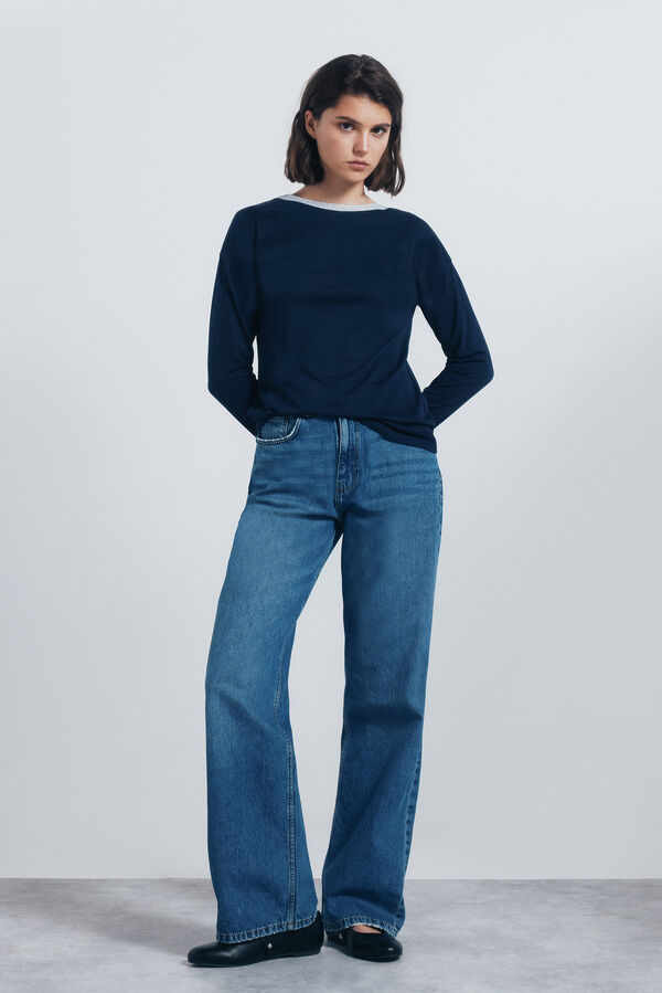Springfield Camiseta gola lurex azul