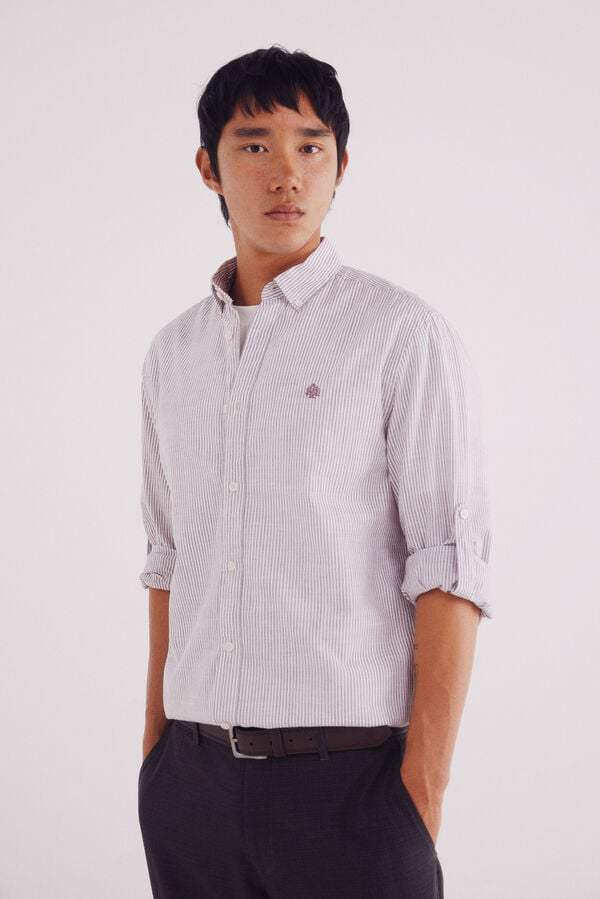 Springfield Camisa cotton slub rayas burdeos