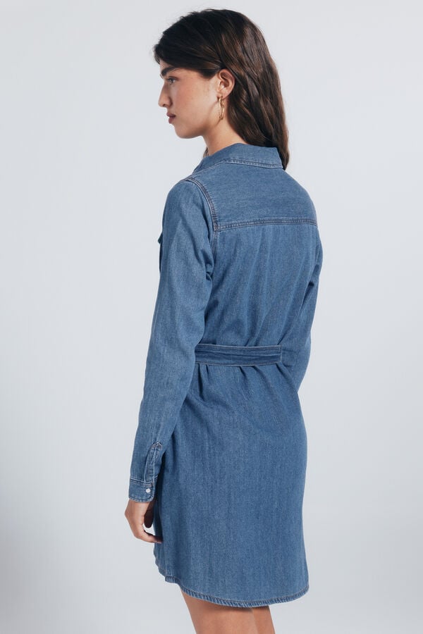 Springfield Vestido vaquero camisero cinturón azul