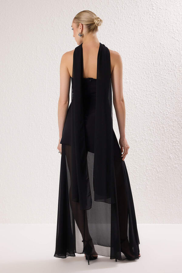 Trendyol Vestido longo com xaile preto