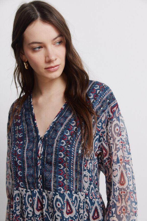 Springfield Vestido curto em gaze com lantejoulas azul