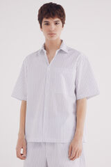 Springfield Camisa de popelina riscas de manga curta branco