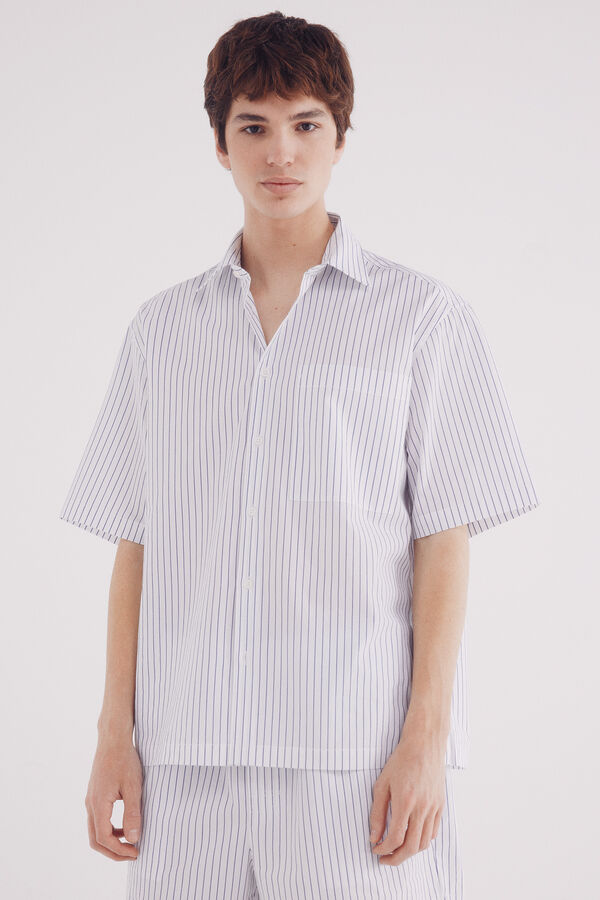 Springfield Camisa de popelina riscas de manga curta branco