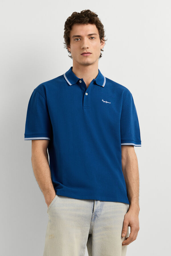 Pepe Jeans Polo piqu&eacute; regular com logo azul