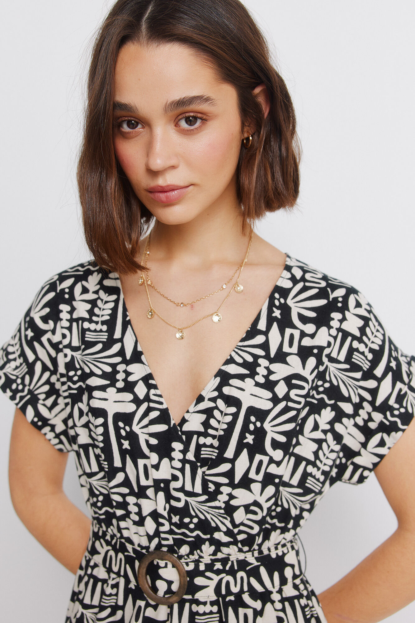 Springfield Vestido cruzado em linho com fivela