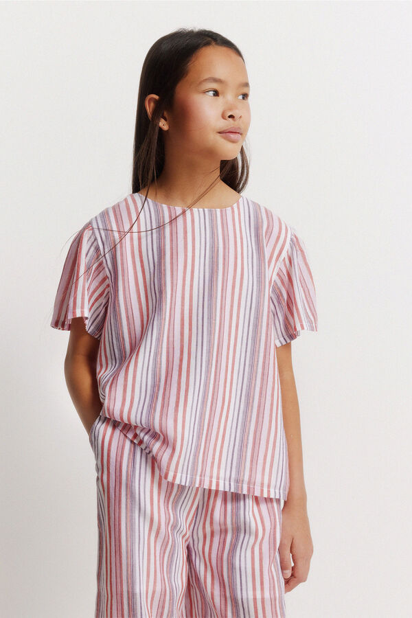 Springfield Kids Blusa manga curta &agrave;s riscas de lurex menina rosa