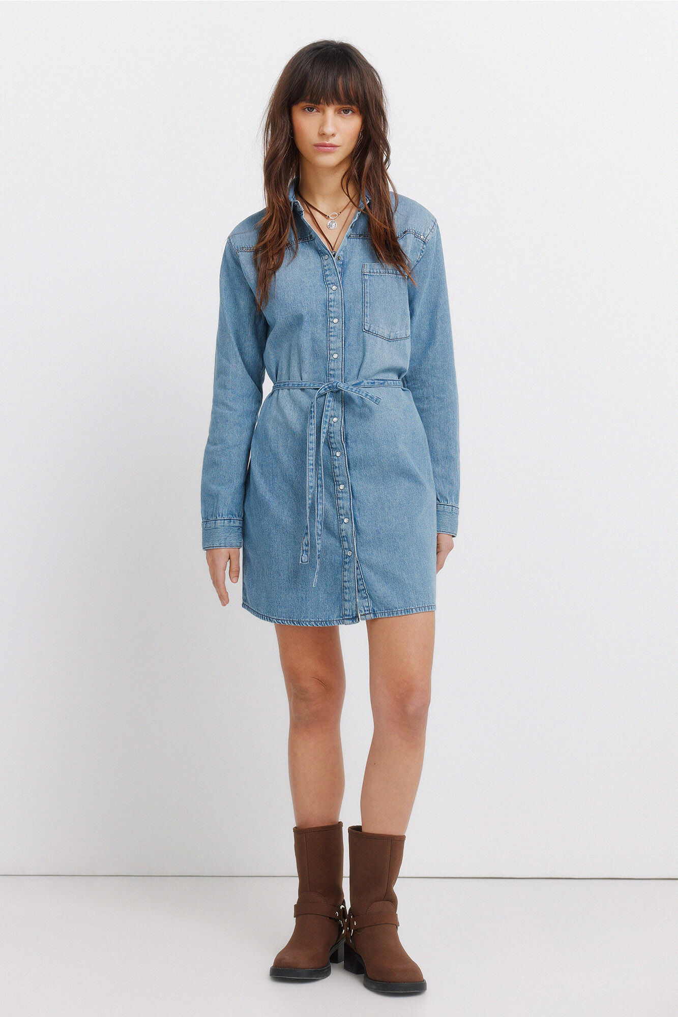 Springfield Vestido curto denim com cinto