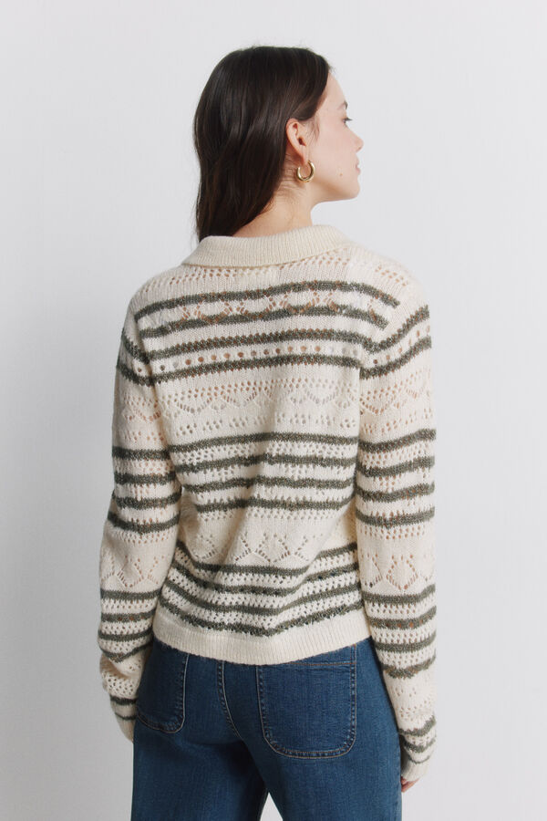 Springfield Casaco de malha pointelle &agrave;s riscas castanho