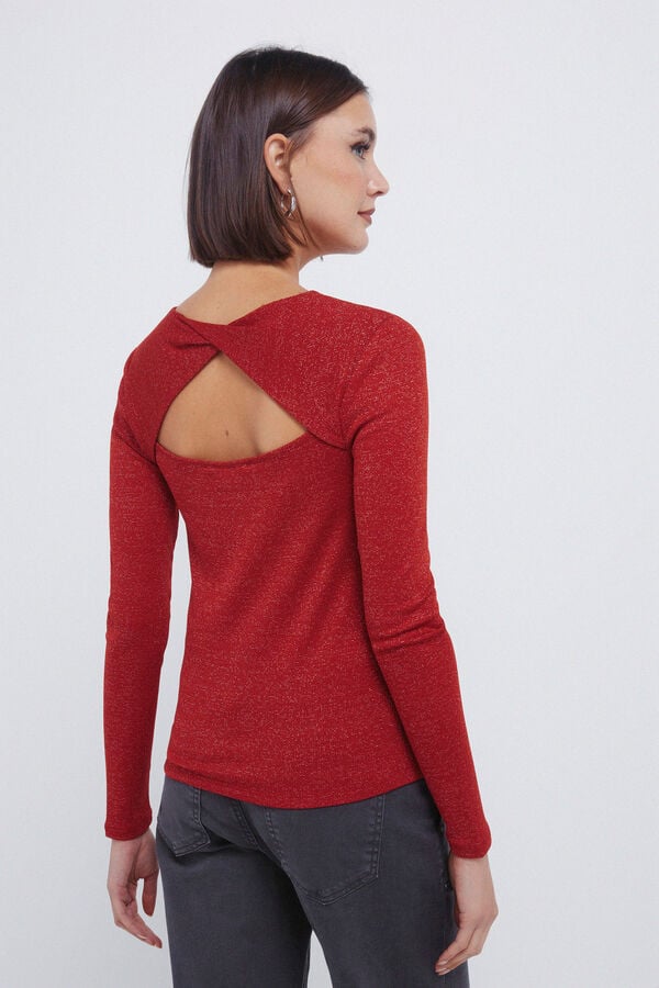 Springfield T-shirt com decote nas costas em lurex vermelho