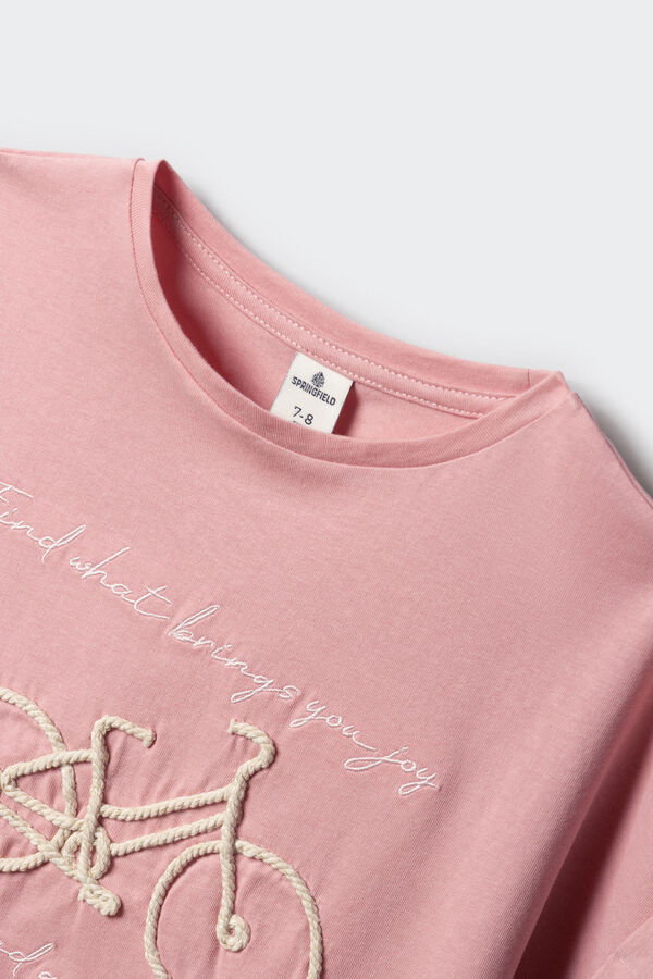 Springfield Kids T-shirt manga curta com bicicleta para menina rosa
