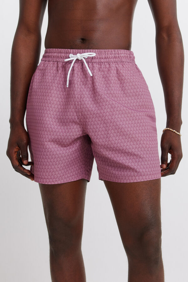 Springfield Fato de banho estampado de folhas com bolso de fecho-&eacute;clair vermelho