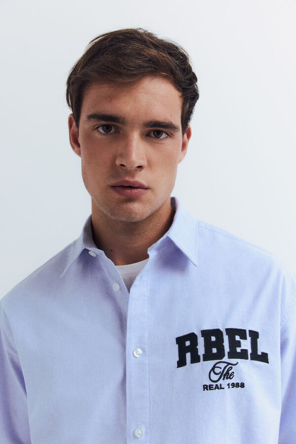 Springfield Camisa Oxford bordada azul