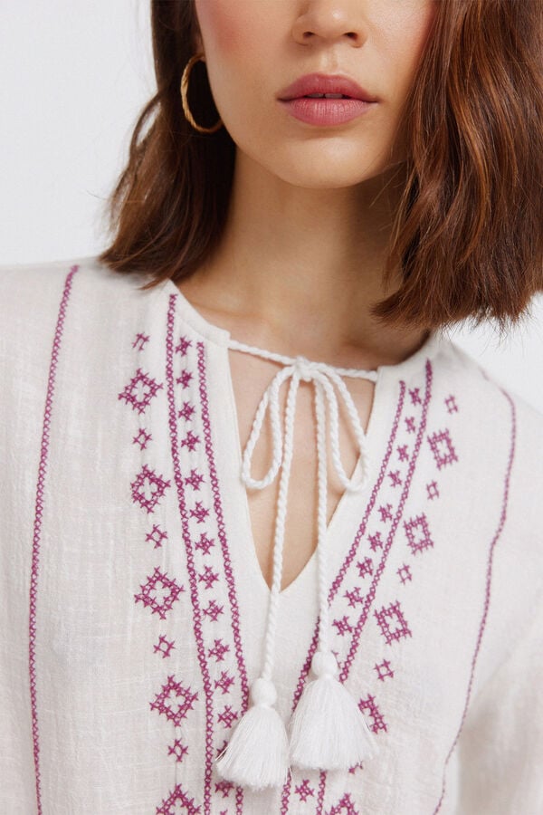 Springfield Blusa manga comprida estampado sanefa branco