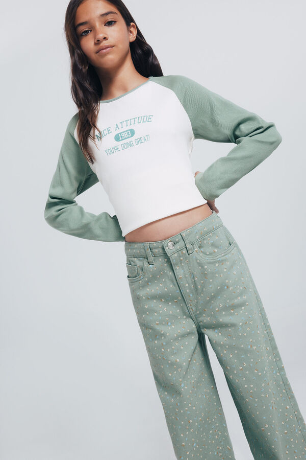 Springfield Kids Calça culotte floral para menina verde