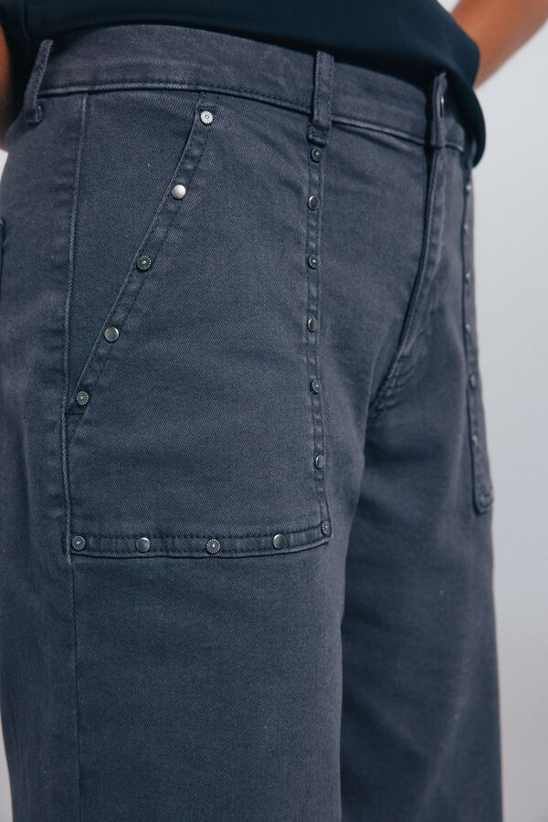 Springfield Calça jeans culotte com tachas cinzento