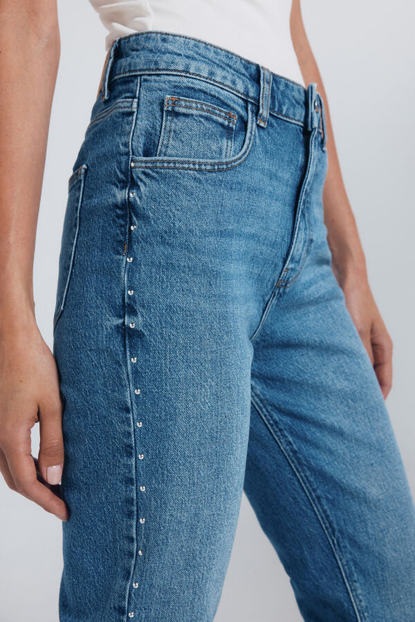 Springfield Calça jeans reta com tachas azul