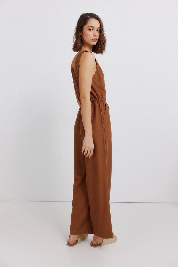 Springfield Macac&atilde;o sem mangas estampado em linho cru