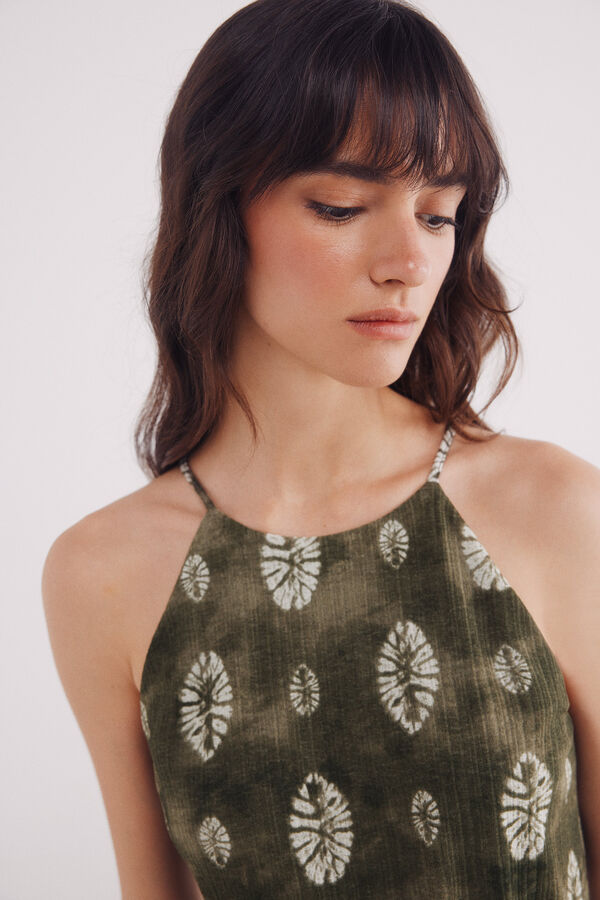 Springfield Vestido midi com estampado de folhas verde