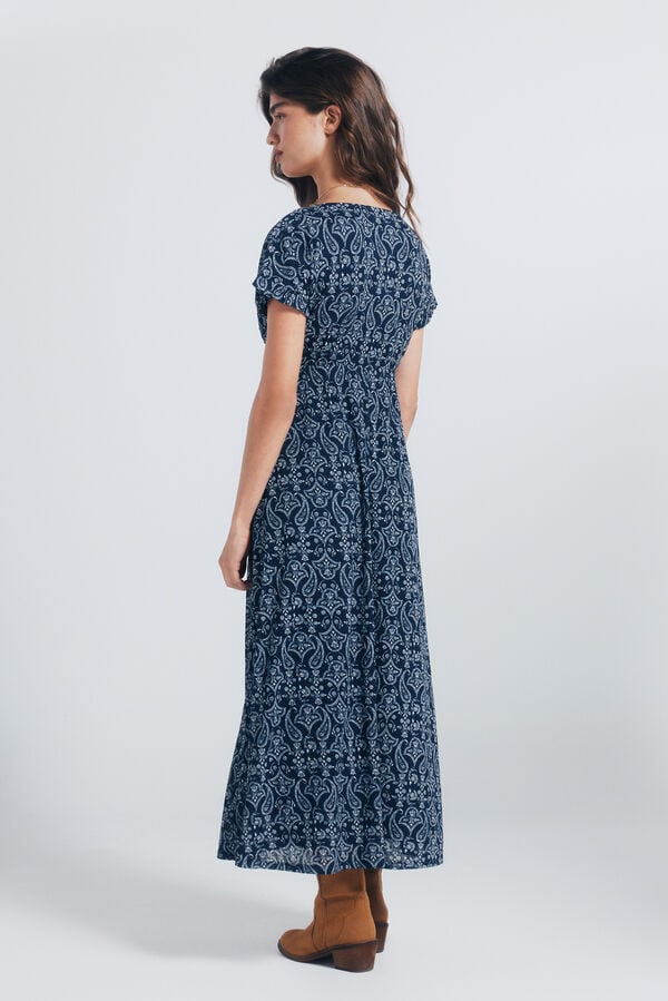 Springfield Vestido midi com decote bordado azul