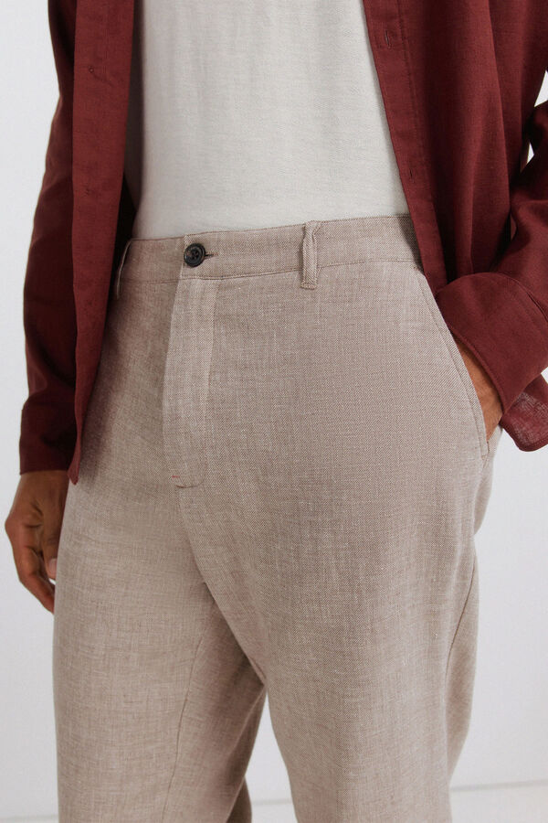 Springfield Cal&ccedil;as slim fit confort&aacute;veis de estrutura de linho cru