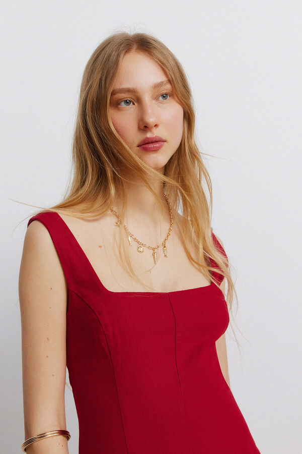 Springfield Vestido de al&ccedil;as curto em linho vermelho